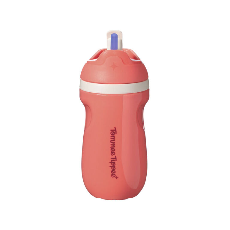 Tommee Tippee Sporty Botella con Pajita, 9oz, 12 Meses+, Tapa abatible que ayuda a mantener limpia la pajita, Colores surtidos, 1 unidad
