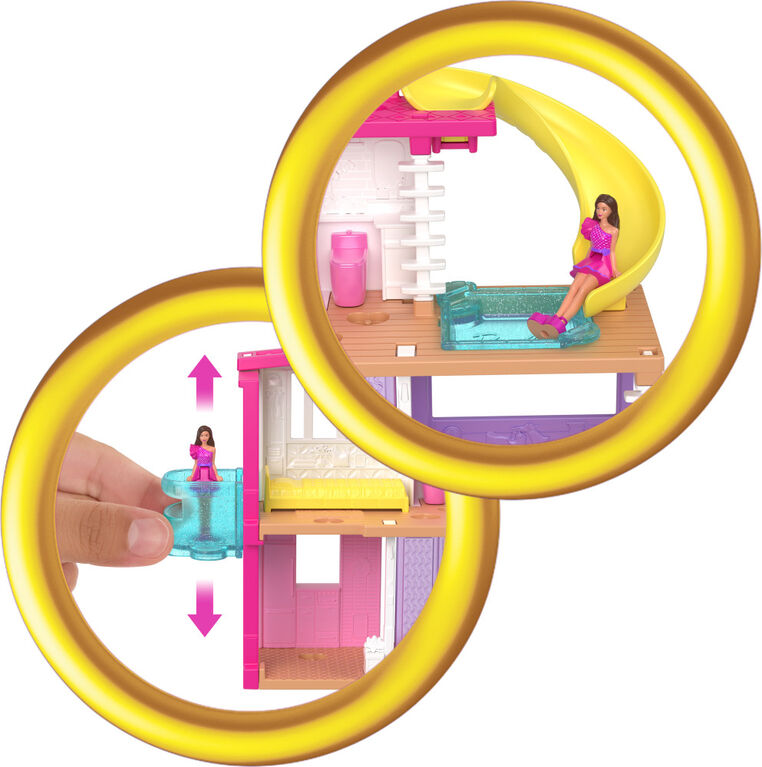 Coffrets Maison de poupée ​Mini BarbieLand Barbie, Maison de rêves Mini avec poupée Barbie surprise de 3,81 cm (1,5 po), mobilier, accessoires, ascenseur et piscine
