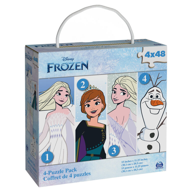 Disney Frozen, 4 Jigsaw Puzzle Bundle 48-Piece Elsa Anna Olaf Winter Snow Movie Landscape with Portable Rope Gift Box, for Kids Ages 4 and up