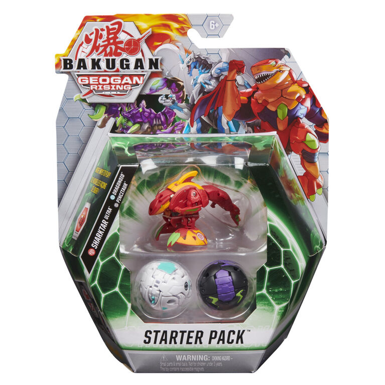 Starter Pack Bakugan, Coffret de 3, Sharktar Ultra, Figurines articulées Geogan Rising à collectionner