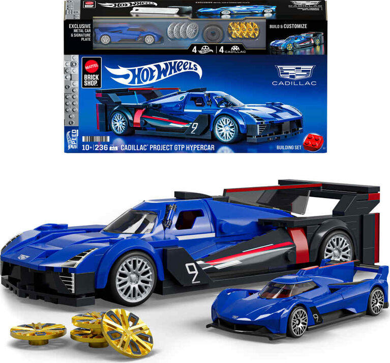 Mattel Brick Shop Hot Wheels Cadillac Project GTP Hypercar Building Toy Kit (236 Pieces), for Collectors