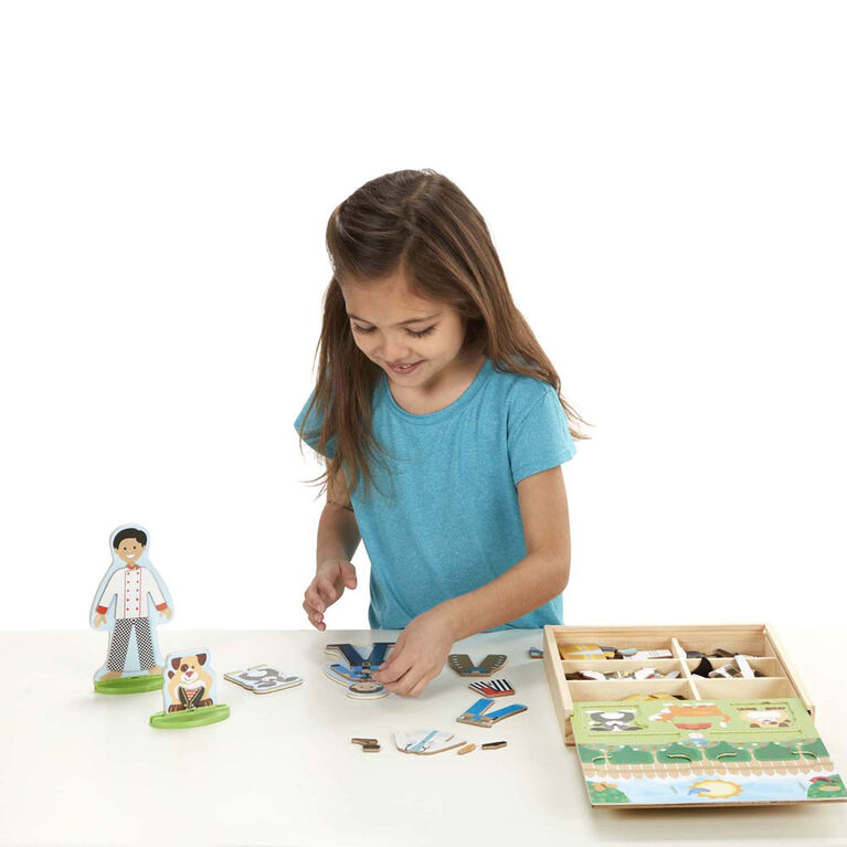 Melissa & Doug Occupations Magnetic Dress-Up Wooden Dolls Pretend Play Set - English Edition
