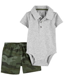 Carter's  Two Piece Polo Bodysuit and Camo Short Set 18M
