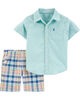 Ensemble 2 pièces chemise oxford boutonnée et short à motif écossais Carter's - menthe, 9 mois