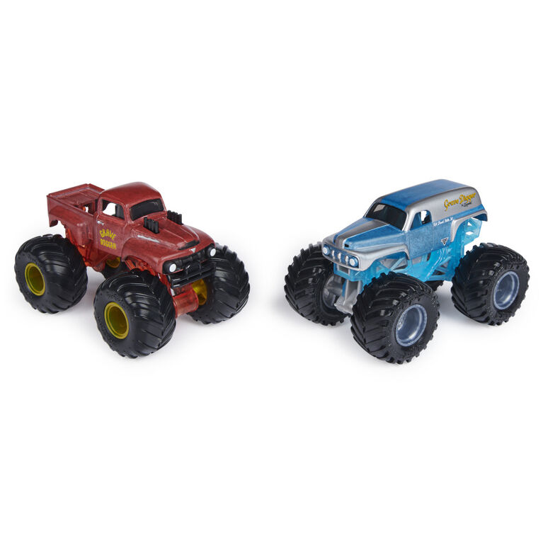 Monster Jam, Official Grave Digger vs. Grave Digger (1982 Retro) Color-Changing Die-Cast Monster Trucks, 1:64 Scale