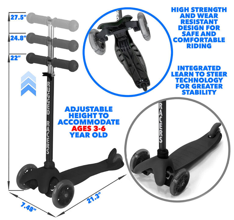 Trottinette Rugged Racer Mini Deluxe à 3 roues - Noir - Édition anglaise