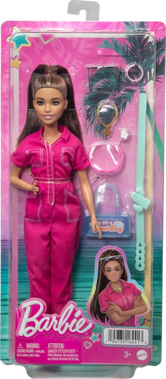 Barbie Doll in Trendy Pink Jumpsuit with Accessories and Pet Puppy