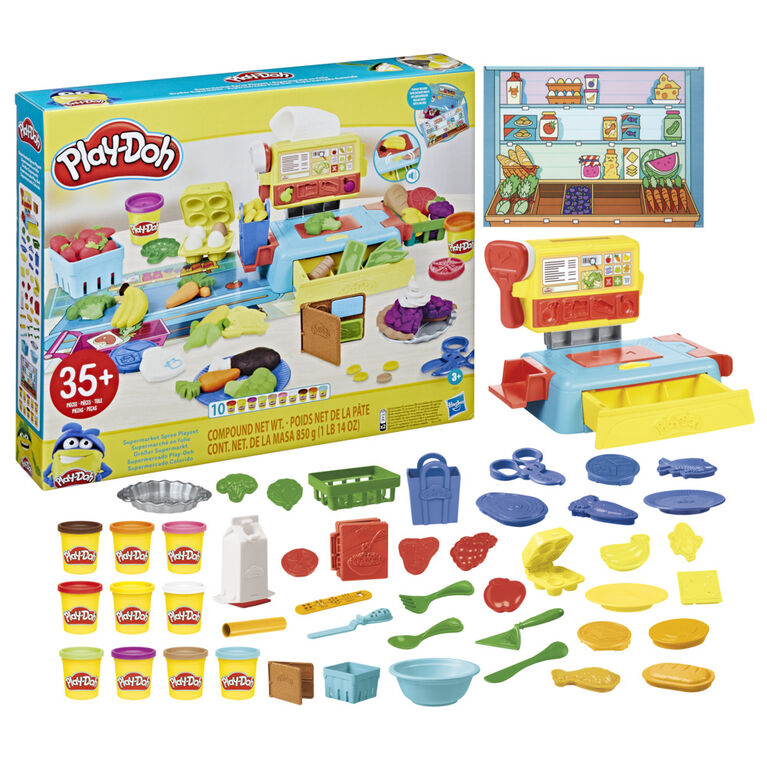 Play-Doh Supermarket Spree Playset with Toy Cash Register, 37 Pieces, and 10 Cans
