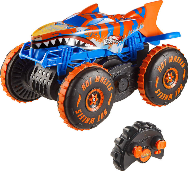 Hot Wheels Monster Trucks Tiger Shark Climber RC Vehicle, Battery-Powered Remote-Control Toy Truck