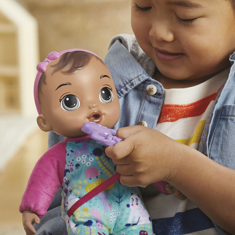 Baby Alive Soft 'n Cute, cheveux bruns, première poupée de bébé, lavable au corps souple, 28 cm, jouet de dentition