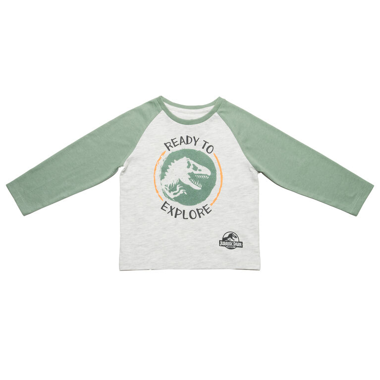 Jurassic Park - T-shirt ras du cou à manches longues raglan - blanc cassé chiné et vert - Taille 3T - Exclusivité Toys "R" Us