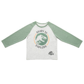 Jurassic Park - Raglan Long Sleeve Crew - Off White Heather & Green  - Size 3T - Toys R Us Exclusive