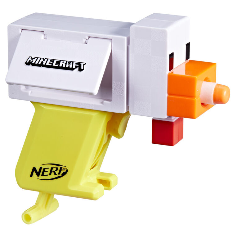 Nerf MicroShots Minecraft Chicken Blaster, 2 Nerf Elite Foam Darts, Minecraft Chicken Mob Design