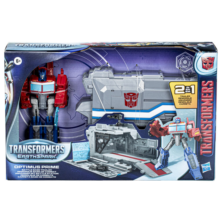 Transformers EarthSpark, coffret Optimus Prime Remorque base de combat - Notre exclusivité