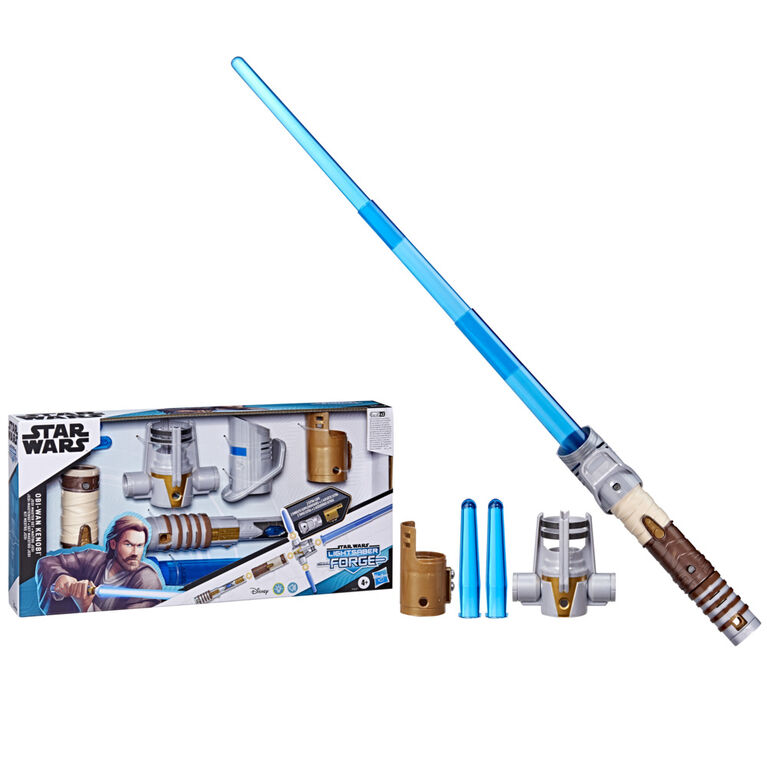 Star Wars Lightsaber Forge Obi-Wan Kenobi Jedi Master Set, Electronic Extendable Blue Lightsaber Toy - R Exclusive