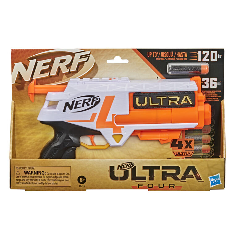 Nerf Ultra Four Dart Blaster - 4 Nerf Ultra Darts, Single-Shot Blasting, 2-Dart Storage