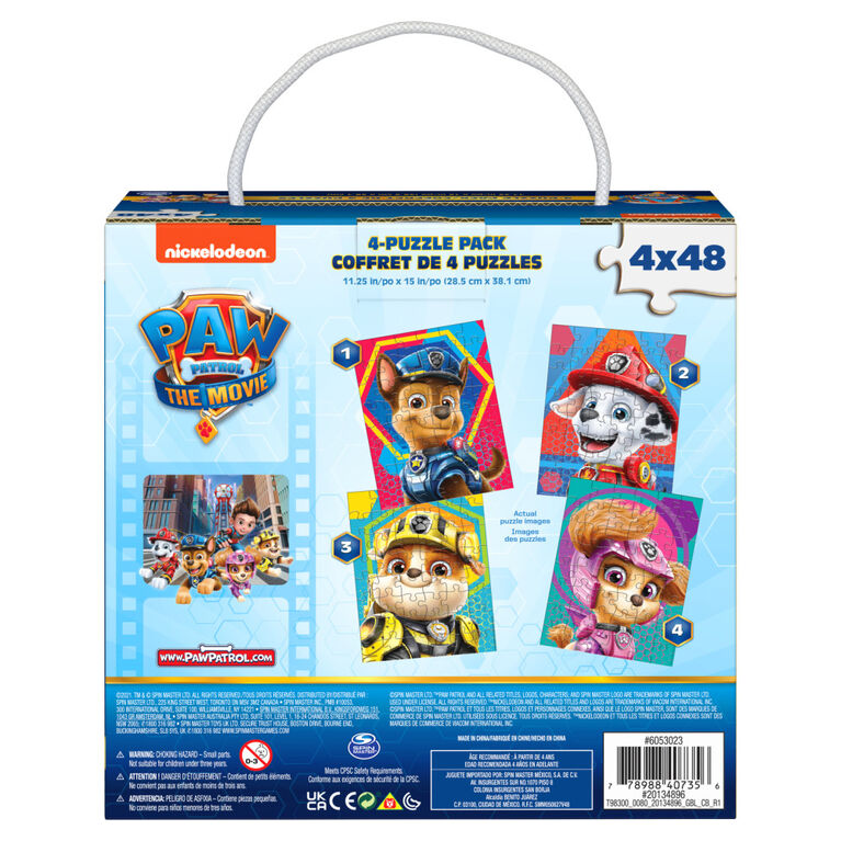 PAW Patrol: The Movie, 4 Puzzle Jigsaw Bundle 48-Piece Chase Skye Marshall Rubble with Portable Rope Gift Box