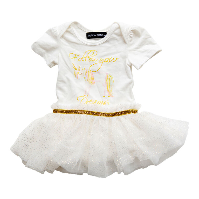 Olivia Rose - Robe Tutu Imprimée Licorne à Manches Courtes - Blanc - 24 Mois