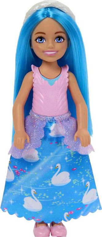 Barbie- Chelsea- Poupée Royale avec cheveux bleus, jupe colorée