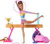 Barbie Gymnastics Playset with Brunette Fashion Doll, Balance Beam, 10+ Accessories & Flip Feature