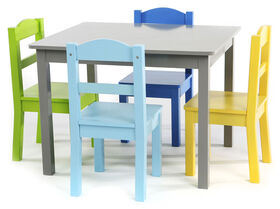 Tot Tutors Kids Wood Table & 4 Chairs Set, Elements - Grey/Multi