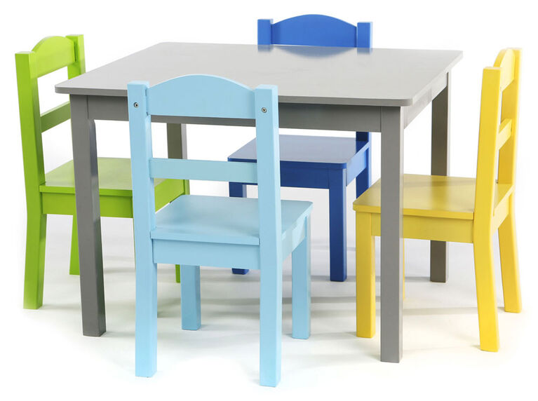 Tot Tutors Kids Wood Table & 4 Chairs Set, Elements - Grey/Multi