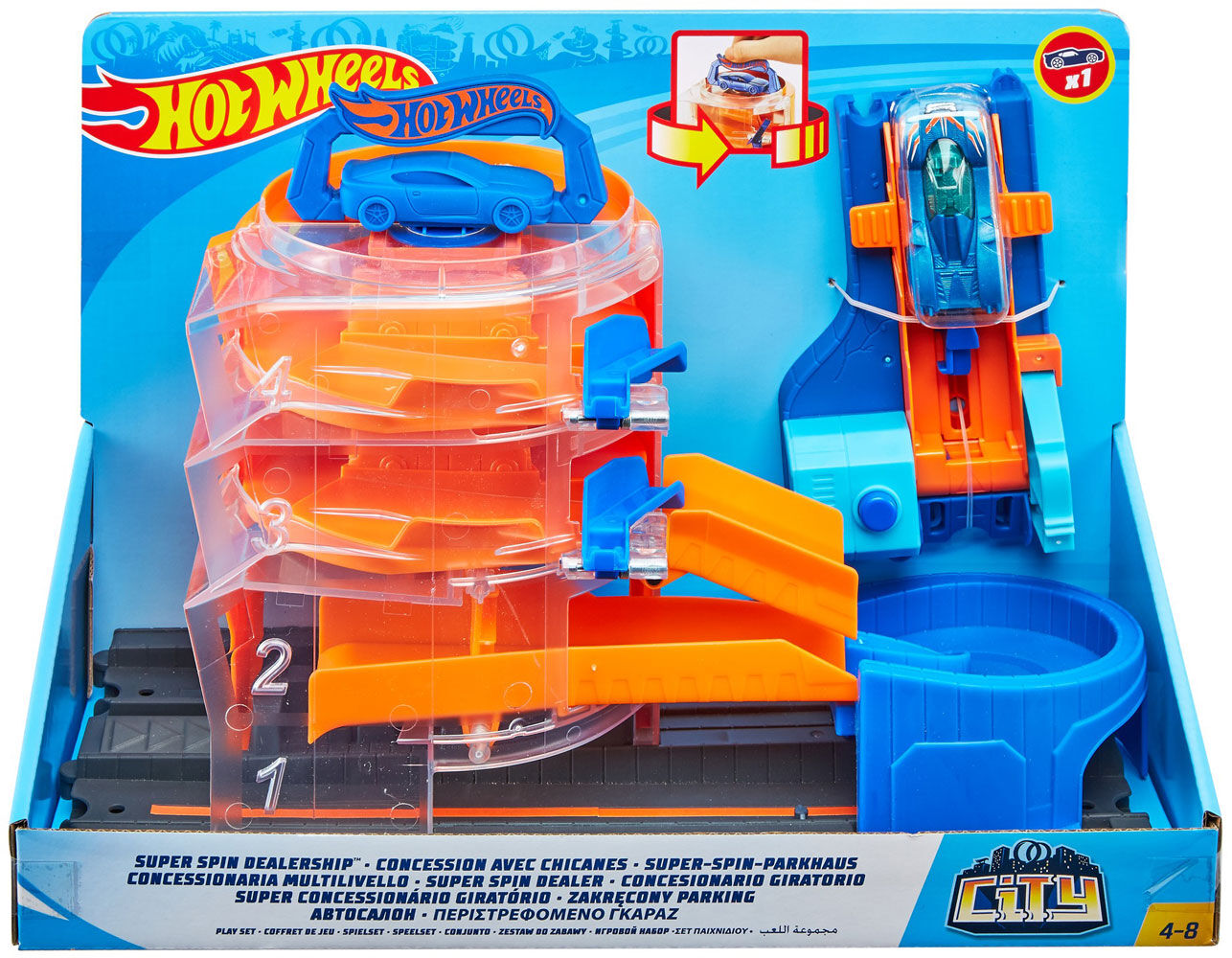 Hot Wheels City Super Spin Dealership Track Playset Includes X1 Diecast Car 