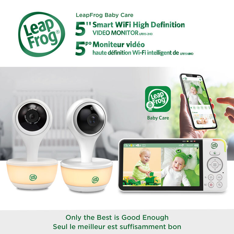 LeapFrog LF815-2HD 1080p WiFi Remote Access 2 Camera Video Baby Monitor with 5" High Definition 720p Display, Night Light, Color Night Vision (White)