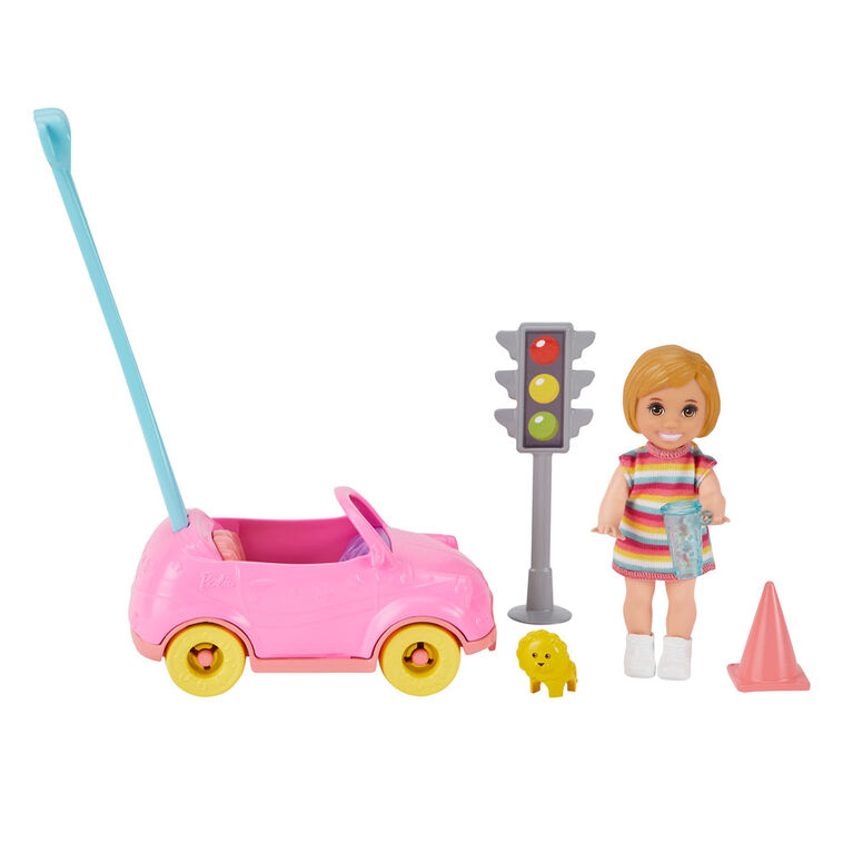 Barbie Skipper Babysitters Inc. Petite poupée et voiture jouet pour tout-petit avec feu de signalisation, cône, tasse et jouet Lion