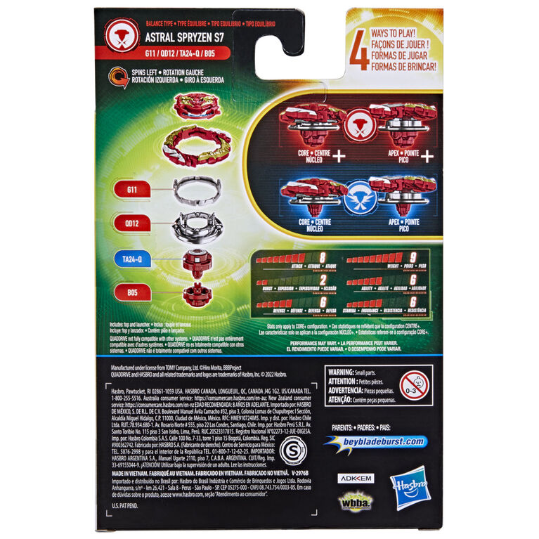 Beyblade Burst QuadDrive Astral Spryzen S7 Spinning Top Starter Pack -- Balance/Attack Type Battling Game with Launcher