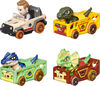 Hot Wheels RacerVerse, Set of 4 Die-Cast Hot Wheels Cars with Jurassic World Characters as Drivers