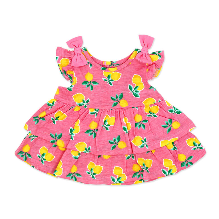 Sterling Baby 2 Piece Poplin Tiered Dress: Pink Lemon 6M