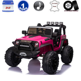 KidsVip 24V Enfants Grandes EVA Roues Camion Voiture El&eacute;ctrique avec Commande &agrave; Distance - Rose - &Eacute;dition anglaise