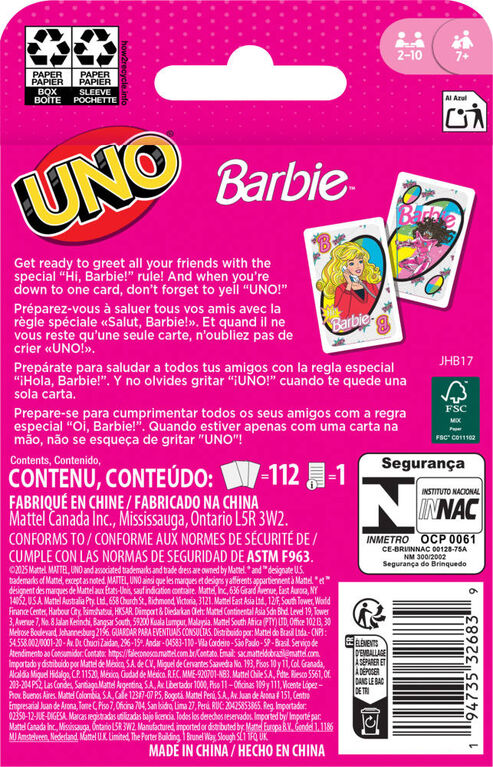 UNO Barbie Card Game for Kids & Family Night