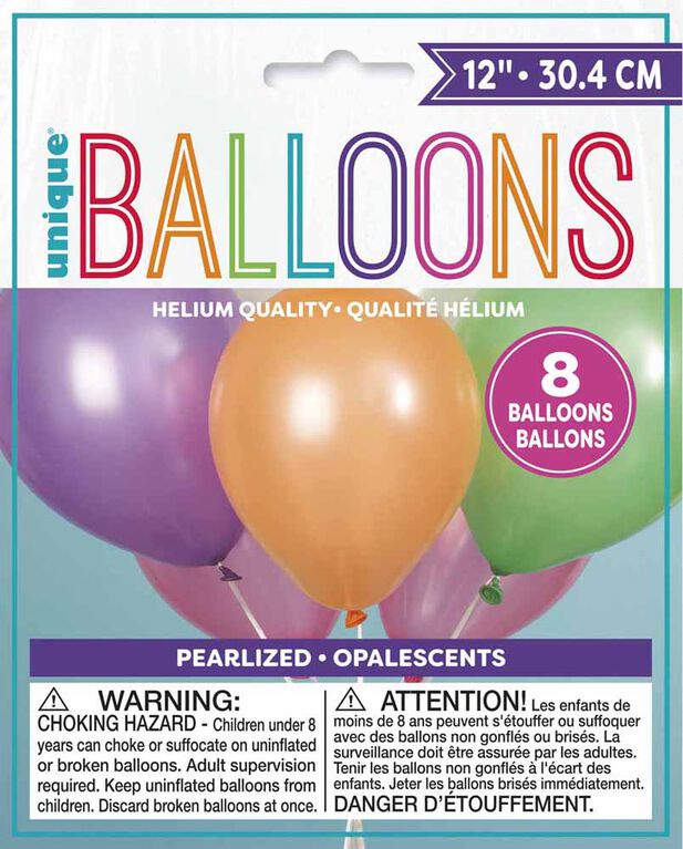12" Latex Balloons, 8 Pieces - Assorted Pastel