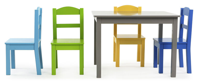 Tot Tutors Kids Wood Table & 4 Chairs Set, Elements - Grey/Multi