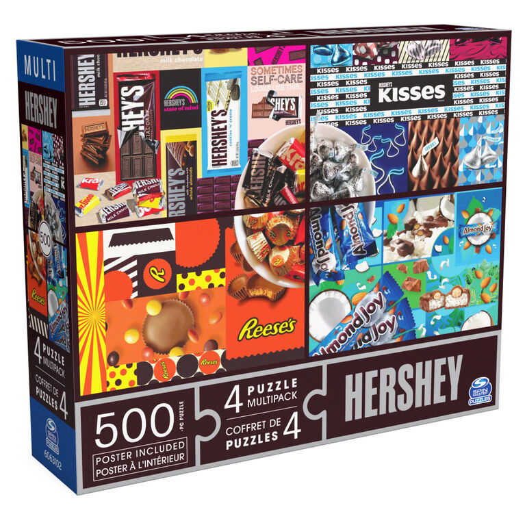Hershey's, 4 Puzzle Multipack, 500 Pieces Combine to Form Mega Puzzle: Reese's, Hershey's Kisses, Almond Joy