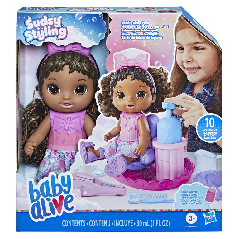 Baby Alive Sudsy Styling Doll, 12-Inch Toy, Black Hair