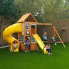 KidKraft - Castlewood Wooden Swing Set / Playset with Clubhouse, Mailbox, Slide and Play Kitchen - R Exclusive