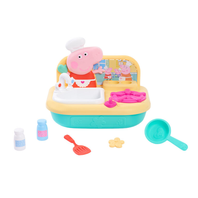 Cuisine à Plateau Divertissante de Peppa Pig avec Sons Réalistes, Inclut des Aliments, une Poêle et une Spatule pour Jouer