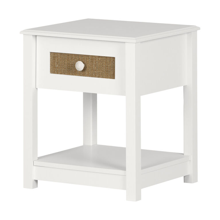 Bloom Table de chevet 1 tiroir Blanc et Faux rotin imprimé