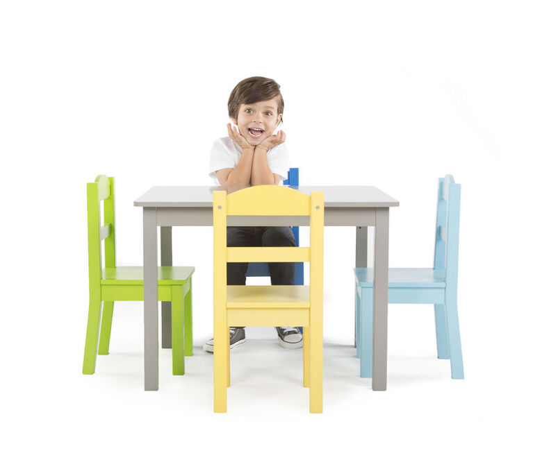 Tot Tutors Kids Wood Table & 4 Chairs Set, Elements - Grey/Multi