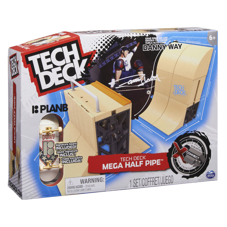 Tech Deck, Danny Way Mega Half Pipe X-Connect Park Creator, Coffret rampe personnalisable avec fingerboard exclusif Plan B