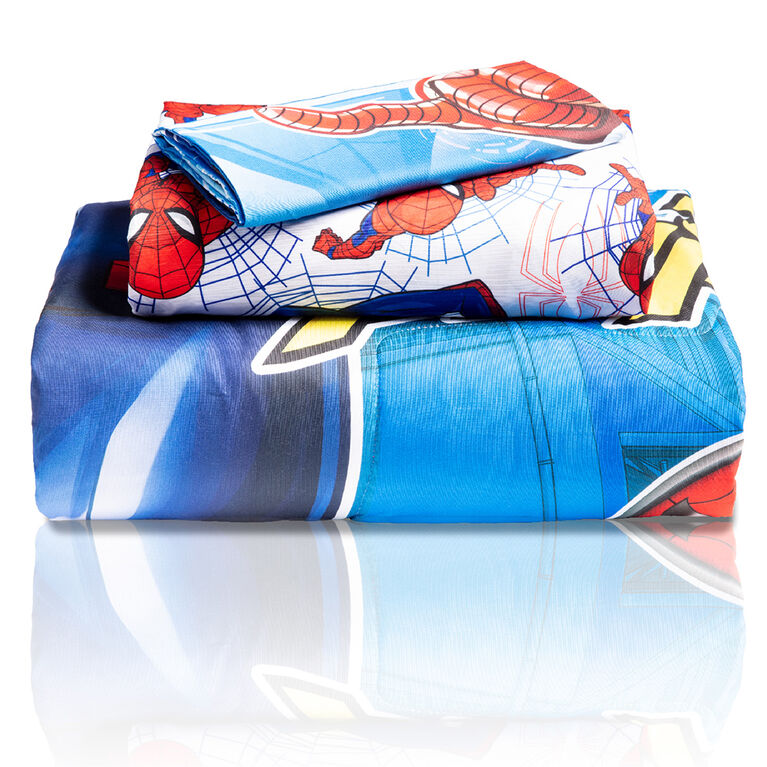 Ensemble de 3 pièces de literie Spiderman de Marvel pour lit de tout-petit avec couette réversible, drap-housse et taie d'oreiller par Nemcor