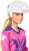 Barbie Tim Hortons PWHL Fashion Doll in Pink, Purple, & Teal Hockey Jersey, Includes Hockey Accessories