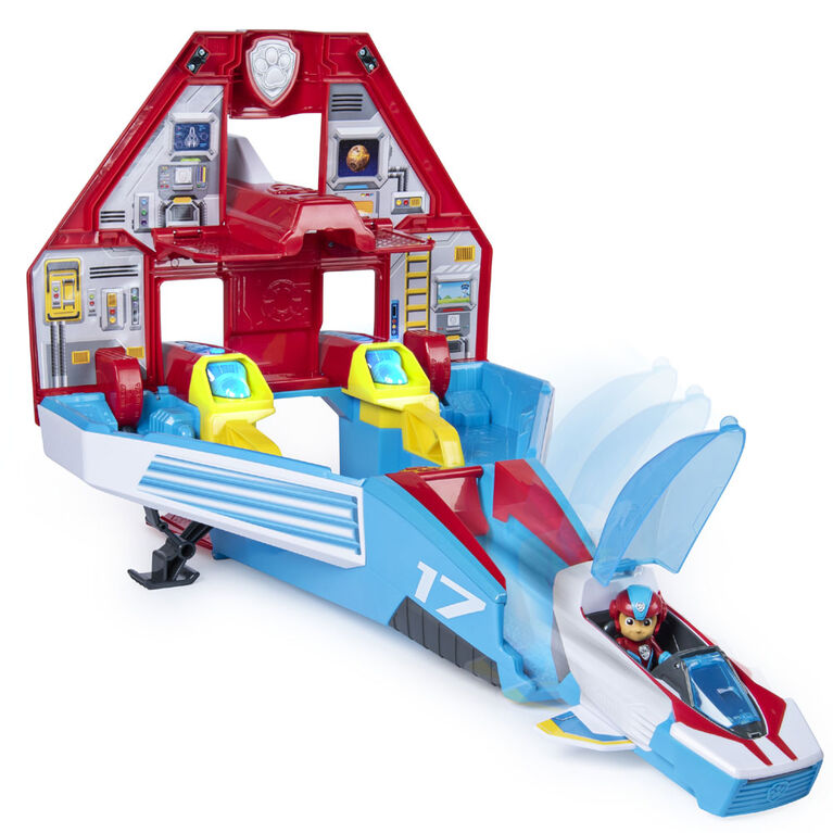 PAW Patrol, Mighty Pups Super PAWs, Mighty Jet Command Center, Jet/QG transformable 2 en 1 avec effets sonores et lumineux
