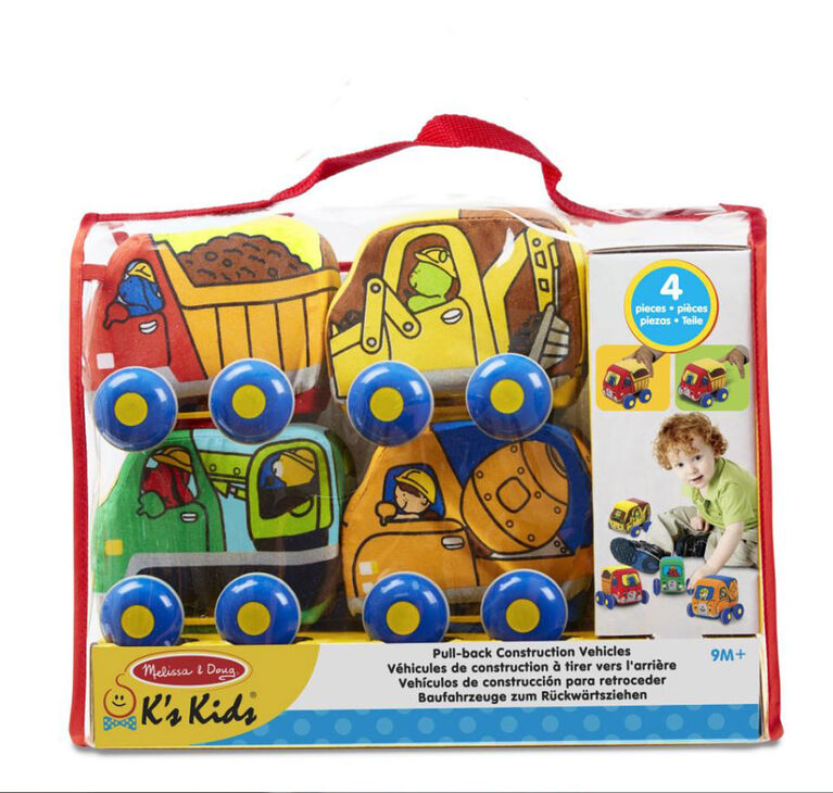 Melissa & Doug Pull-Back Construction Vehicles - Soft Baby Toy Play Set of 4 Vehicles - styles may vary