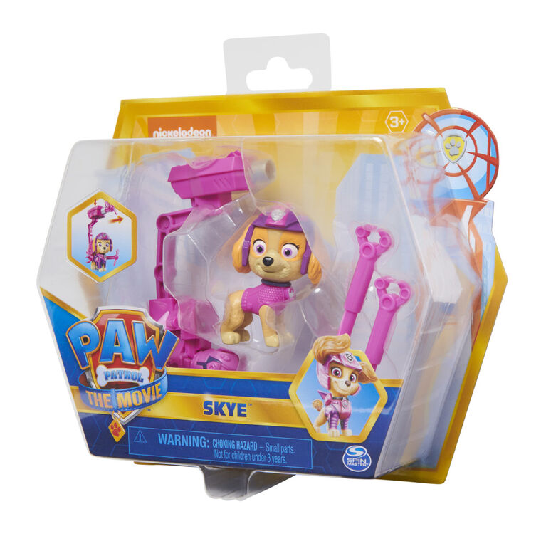 PAW Patrol, Movie Collectible Skye Action Figure with Clip-on Backpack and 2 Projectiles