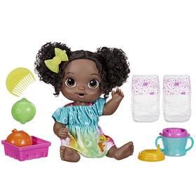 Baby Alive Fruity Sips Doll, Lime, 12-inch Baby Doll Set, Drinks and Wets, Pretend Juicer, Black Hair