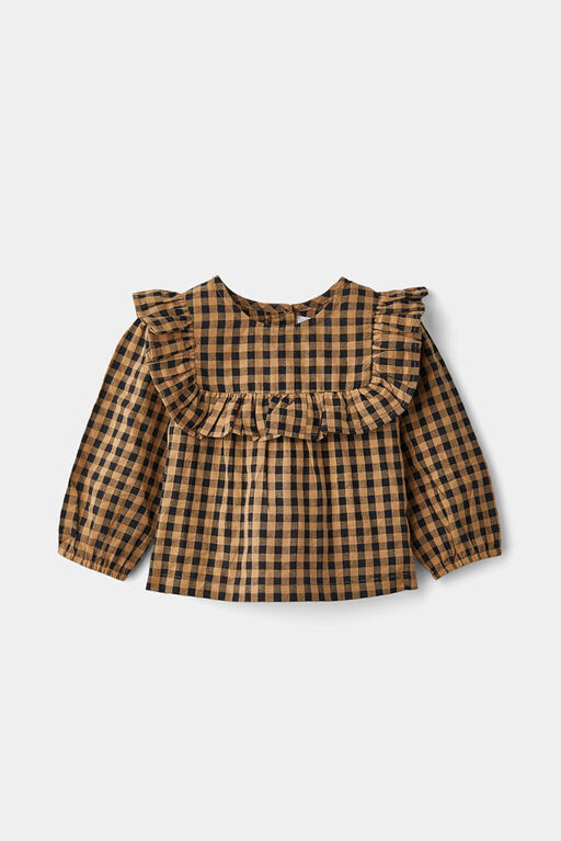 Ruffle Woven Top Brown 9-12M